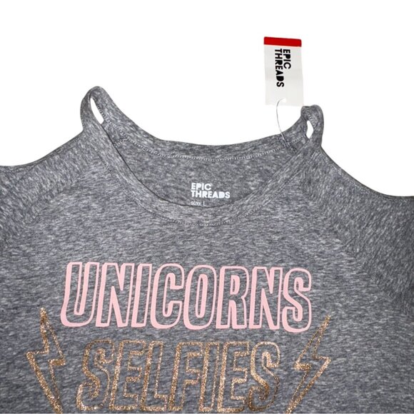 Epic Threads Girls Cold Shoulder Graphic T-Shirt-Gray-Size Large-NWT - Picture 3 of 5